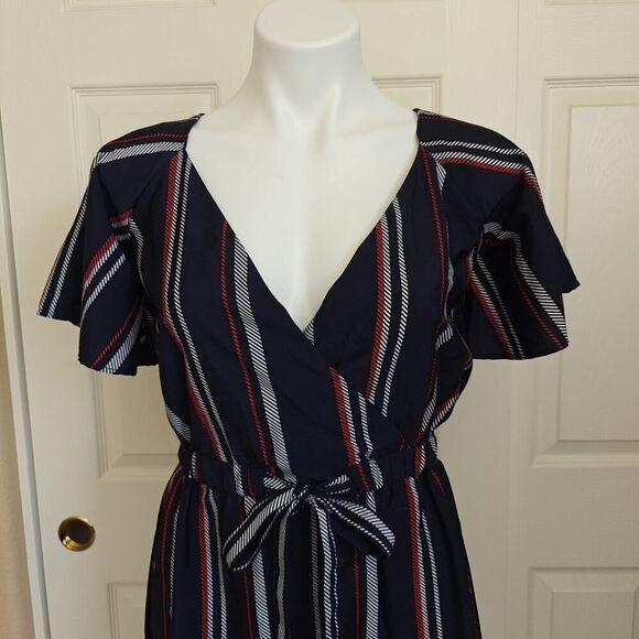 Hint of Blush striped faux wrap elastic waist romper sz S - Picture 2 of 11